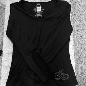 Harley Davidson lace detail v neck long sleeve L